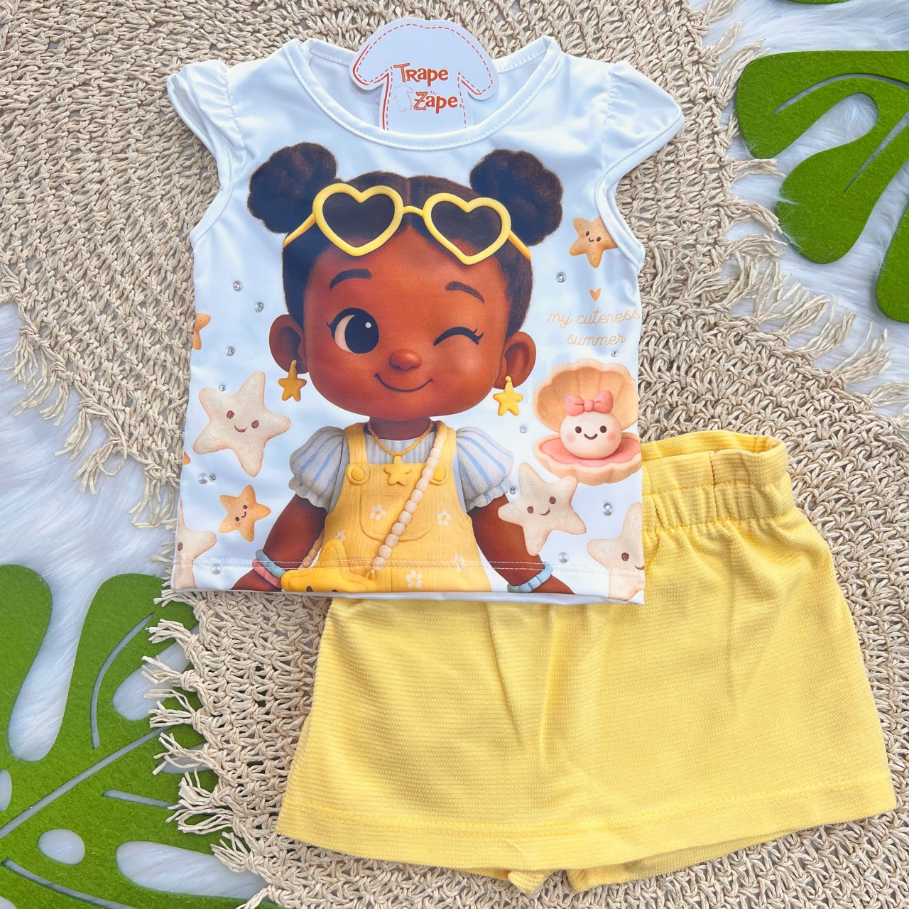 Conj My Cuteness Summer Amarelo Estrelinhas 
